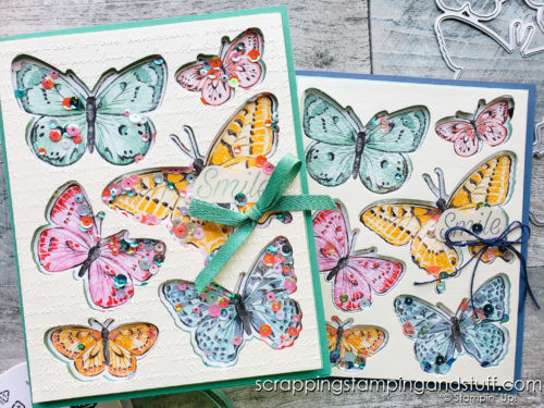 Learn to make this gorgeous butterfly shaker card using the Stampin Up Butterfly Brilliance bundle!