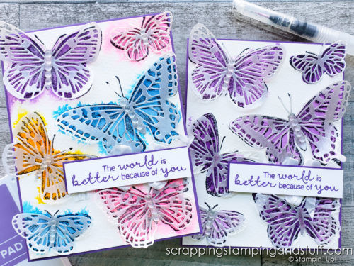 Learn how to make this beautiful watercolor butterfly card using the Stampin Up Butterfly Brilliance set! It's so gorgeous!
