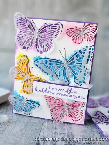 Learn how to make this beautiful watercolor butterfly card using the Stampin Up Butterfly Brilliance set! It's so gorgeous!