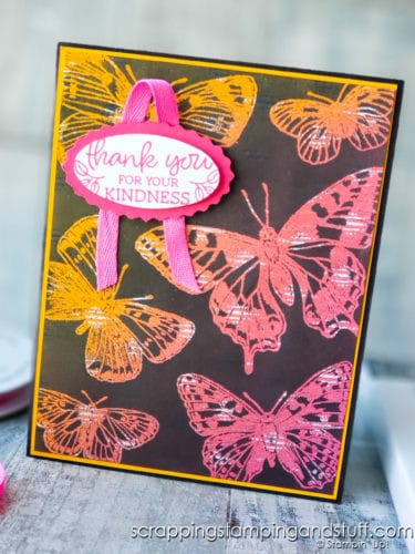 Learn how to make this beautiful butterfly card using the Joseph's Coat technique and the Stampin Up Butterfly Brilliance stamp set.