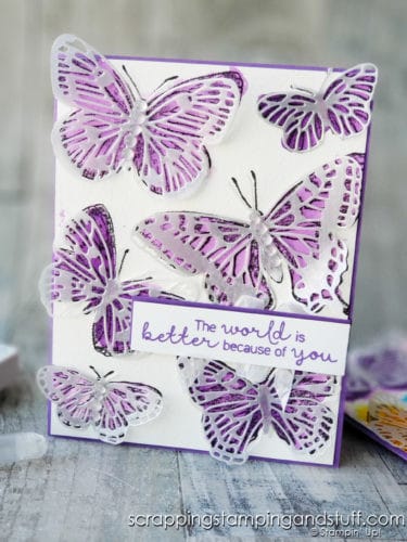 Learn how to make this beautiful watercolor butterfly card using the Stampin Up Butterfly Brilliance set! It's so gorgeous!