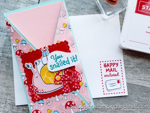 Make this adorable Snailed It fun fold card today with a hidden message inside! A very simple fancy fold card design!