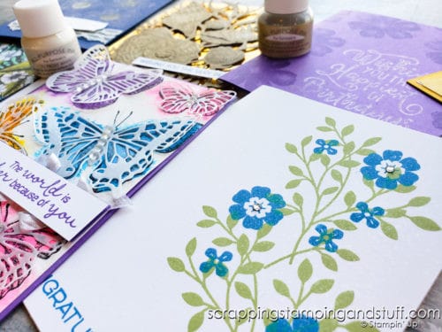 Try out these 7 ways to use Shimmer Paint by Stampin Up on your card making projects.