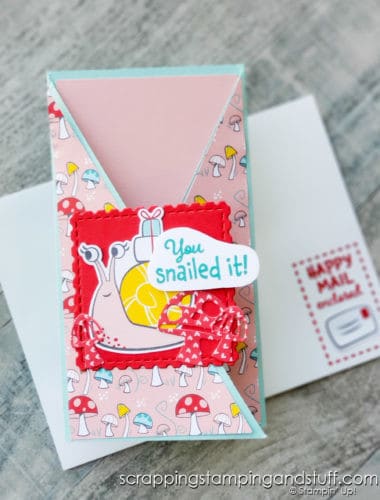 Make this adorable Snailed It fun fold card today with a hidden message inside! A very simple fancy fold card design!