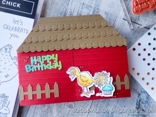 Make this hilarious hen house fun fold pop up card today with the Stampin Up Hey Birthday Chick stamp and die set!