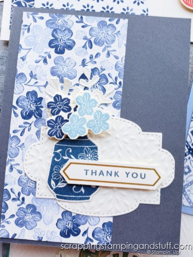 The Boho Indigo Product Medley cardmaking kit includes the paper, stamps, ink, and embellishments to make gorgeous vintage cards!