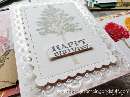 Make beautifully stunning tree cards with the Stampin Up Beauty of Friendship stamp set! Get 6 card ideas here!