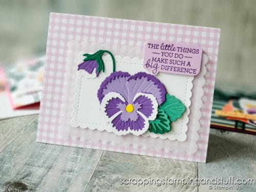 Click here to see the Stampin Up Pansy Patch bundle, and see exactly how to use the stamps and dies. You're going to love this set!