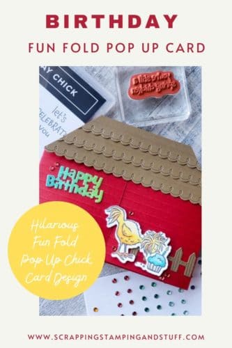 Make this hilarious hen house fun fold pop up card today with the Stampin Up Hey Birthday Chick stamp and die set!