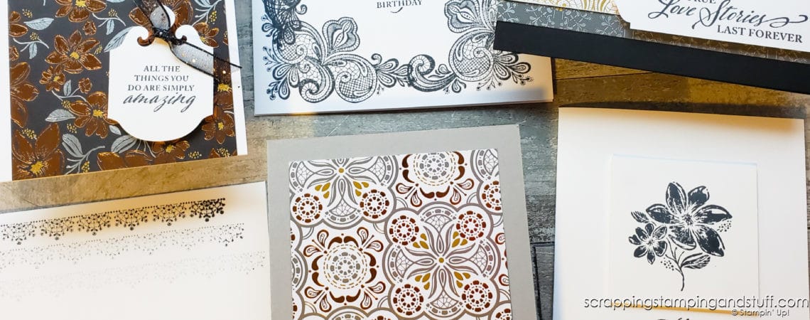 Make these 6 elegant cards in minutes using the Stampin Up Elegantly Said stamp set!