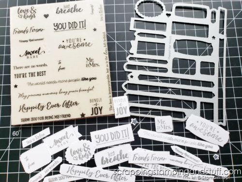 Make hundreds of tags in minutes with the Stampin Up Many Happenings stamp set and coordinating Messages die!