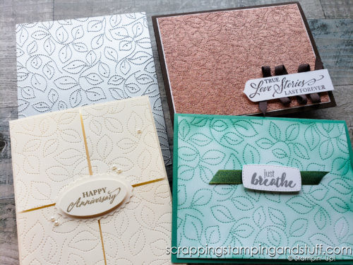 Make beautiful backgrounds with your cards all day long using the Stampin Up Stitched Greenery background die.