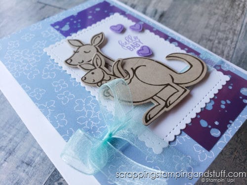 Make this adorable baby card featuring the Stampin Up Kangaroo & Company stamp set! It's so cute and playful!