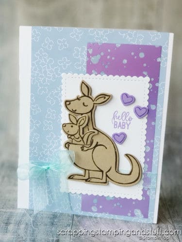 Make this adorable baby card featuring the Stampin Up Kangaroo & Company stamp set! It's so cute and playful!