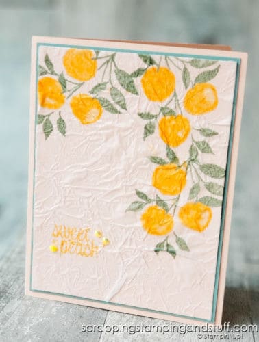  The tissue stamping technique makes for gorgeous cards. See this tutorial featuring Stampin Up Sweet As A Peach!