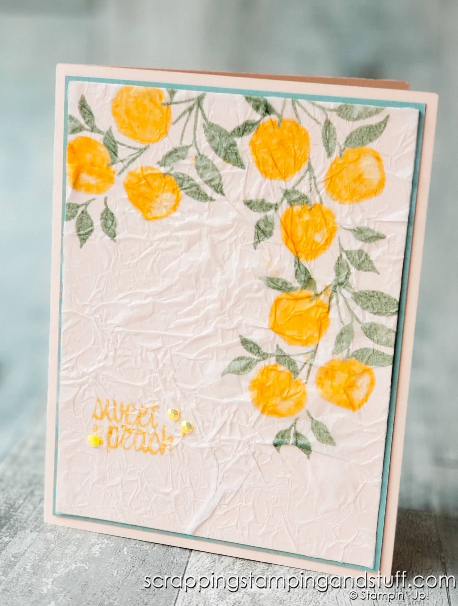 The tissue stamping technique makes for gorgeous cards. See this tutorial featuring Stampin Up Sweet As A Peach!
