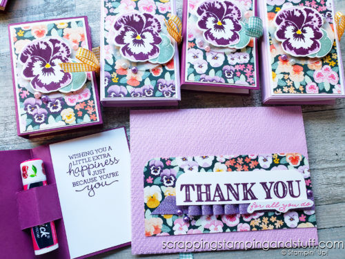 Lip Balm Booklet 3D Project Treat Holder Gift Idea With Stampin Up Pansy Patch