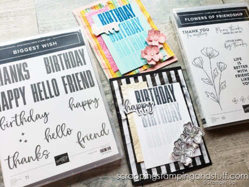 Make cards with big & bold greetings using the Stampin Up Biggest Wish stamp set. Card tutorial available!