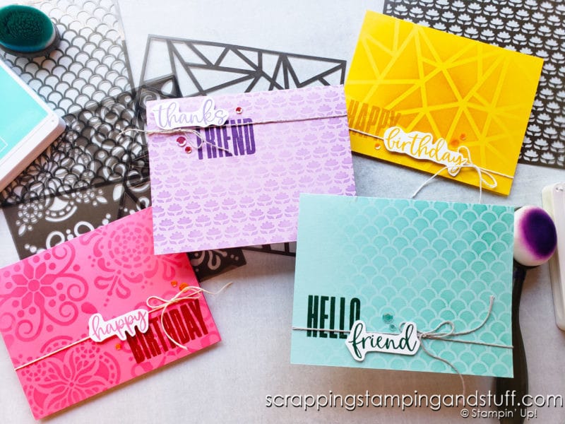 Learn how to use stencils for cardmaking! You'll love these simple card backgrounds using the Stampin Up Biggest Wish stamp set!