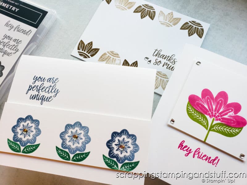 Learn how to make these 3 simple stamping card ideas in minutes using the Stampin Up In Symmetry stamp set!