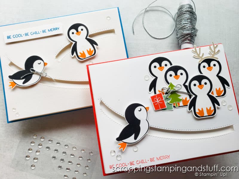 Click here to learn how to make this adorable and interactive penny slider card using the Stampin Up Penguin Place bundle