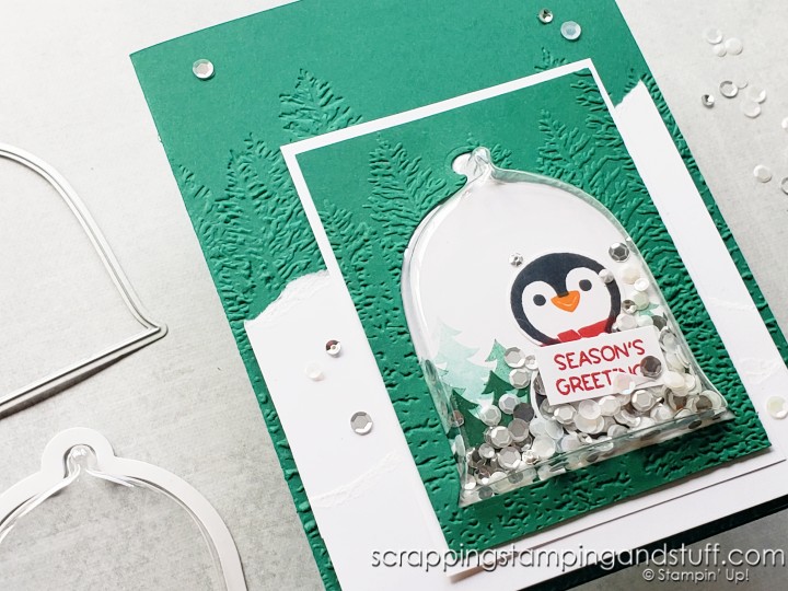 Make this adorable penguin shaker dome card today using the Stampin Up Cloche Dies & Cloche Shaker Domes!