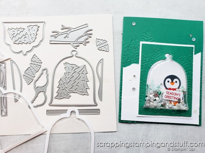 Make this adorable penguin shaker dome card today using the Stampin Up Cloche Dies & Cloche Shaker Domes!