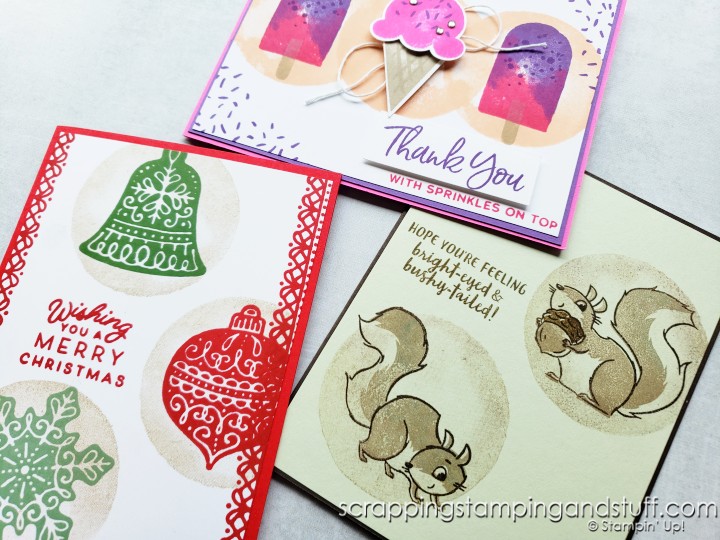 Make these quick and easy one-layer cards today using the Stampin Up Watercolor Shapes stamp set!