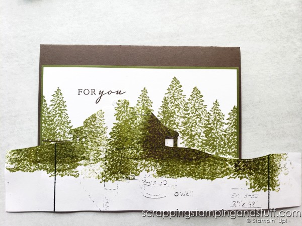 This peaceful Christmas card is easy to duplicate with this handy masking technique - made with the Stampin Up Peaceful Cabin stamp.