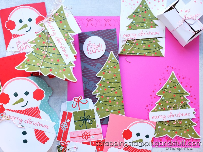 Take a look at the November 2021 Paper Pumpkin kit - Gifts Galore - this craft kit in the mail is full of supplies to make adorable gift bags or beautiful holiday cards.