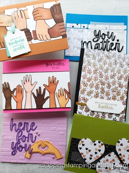 Take a look at the Stampin Up All Together collection and new skin tone Blends alcohol markers. See 6 ways to color on designer paper and 6 different card samples.