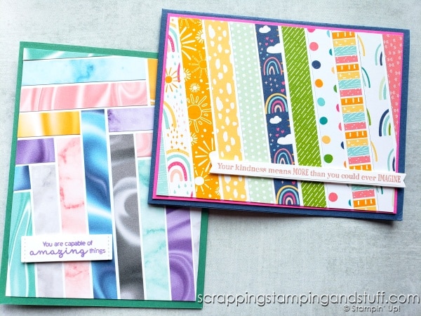 Click to see 7 ways to use paper strips and paper scraps on your card making and other paper craft projects!