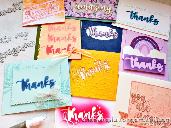 See 10 ways to use word die cuts on your card making projects and see the Stampin Up Amazing Thanks die set in action.