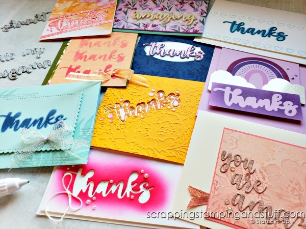 See 10 ways to use word die cuts on your card making projects and see the Stampin Up Amazing Thanks die set in action.