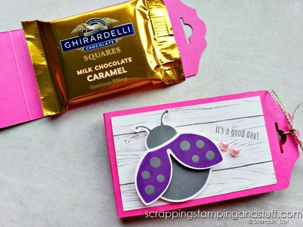 Create these Ghiradelli treat holders quickly and easily using tips I'll share for creating several at once. Features Stampin Up Hello Ladybug bundle.