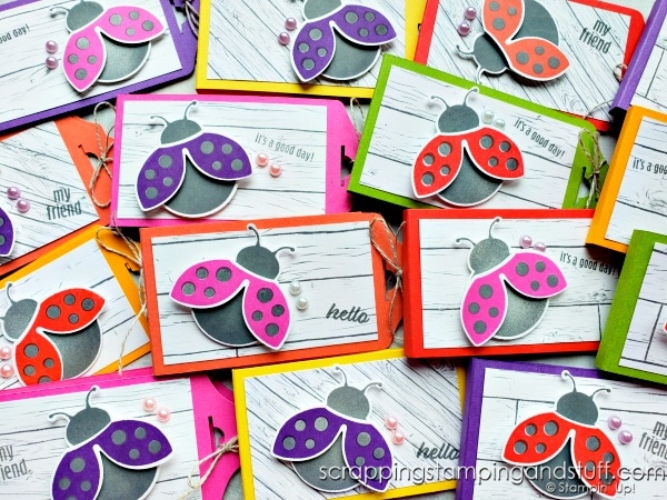Create these Ghiradelli treat holders quickly and easily using tips I'll share for creating several at once. Features Stampin Up Hello Ladybug bundle.