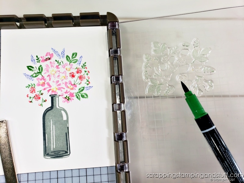 When your card needs something a little extra, try this quick and simple trick! Cards feature the Stampin Up Bottled Happiness stamp set.