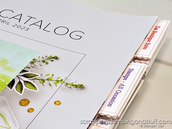 Download the file to create page tabs for your Stampin Up catalog! Makes it so much easier to flip to the correct page. Stampin Up 2022-2023 Annual Catalog.