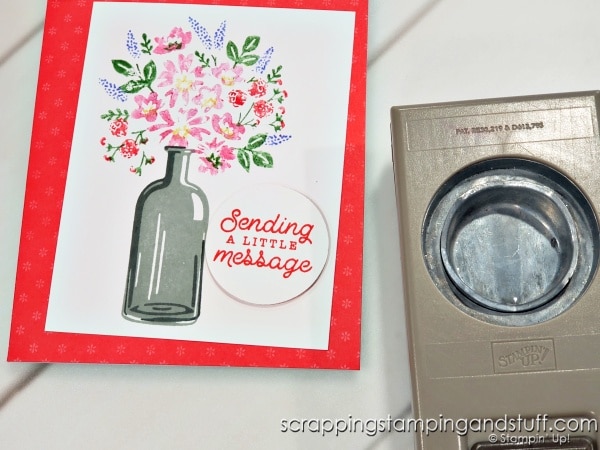 When your card needs something a little extra, try this quick and simple trick! Cards feature the Stampin Up Bottled Happiness stamp set.