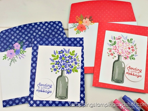 When your card needs something a little extra, try this quick and simple trick! Cards feature the Stampin Up Bottled Happiness stamp set.
