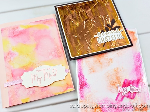 See 10 Ways to use alcohol marker backgrounds on your card projects! Using Stampin Up Nature's Moments and Reasons To Smile stamp sets.