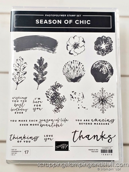 Create clean and simple cards in minutes using the Stampin Up Season of Chic stamp set and this classic card design!