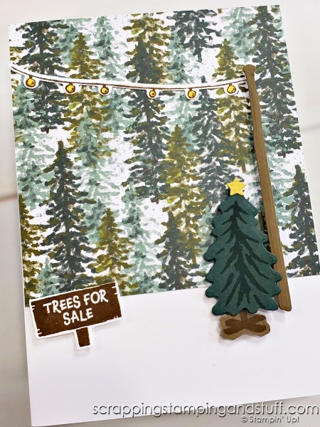 Save time die cutting - crank once and make 7 cards with the Stampin Up Trees For Sale stamp set and Tree Lot dies!