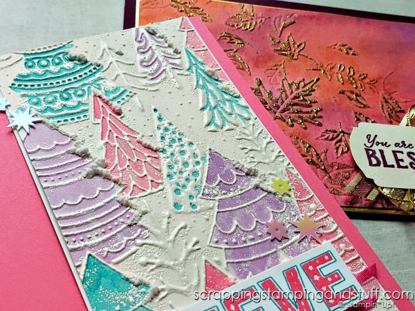 Try these fun embossing folder techniques using the Stampin Up Whimsical Woodland and Leaf Fall embossing folders!