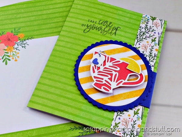 Take a look at this extremely simple fun fold card. Create the base, then decorate any way you choose. Sample features the Stampin Up Fond of Autumn stamp set.