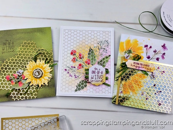 The August 2022 Paper Pumpkin kit includes 9 beautiful cards featuring sunflowers, honeycomb elements, and other florals. Take a look!