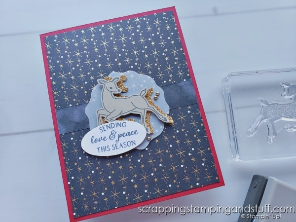 Get tips & tricks for mass producing Christmas cards - save time and still make one of a kind cards using these ideas. Samples feature Stampin Up Peaceful Deer