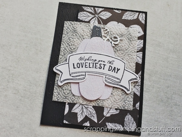 Make your cards POP with black and white! Simple fun fold card design, how to see both sides of your designer papers, and the Stampin Up Rustic Harvest bundle.