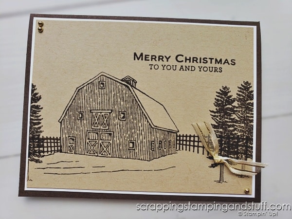 See 16 seasonal card ideas that are easy to mass produce for Christmas and the holidays! Stampin Up Christmas Barn stamp set