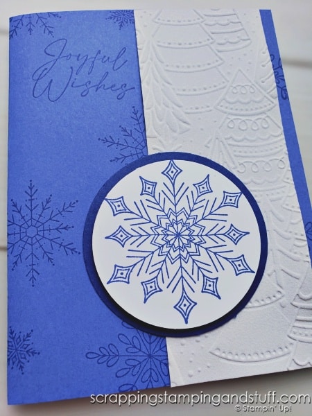 See 16 seasonal card ideas that are easy to mass produce for Christmas and the holidays! Stampin Up Joyful Flurry stamp set